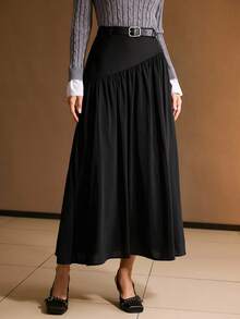 MOTF PREMIUM CONTRAST CHIFFON GATHERED SKIRT - Black - View 4