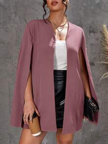SHEIN Clasi 大码优雅通勤前开式斗篷西装外套 - 粉色 - 查看 1