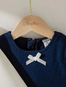 Souflis 2-Piece Set: Elegant Vintage French Style White Lapel Long Sleeve Coat & Navy Sleeveless Dress, Suitable For Party, School, Gathering And Other Occasions, Autumn/Winter 2025 New Arrival, Girls - Multicolor - View 7