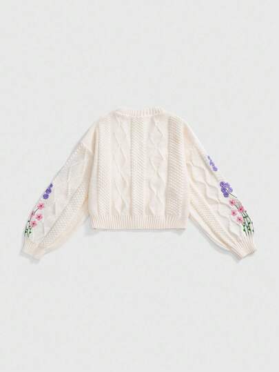 Fairycore Cardigan tricoté à manches longues avec broderie florale vintage, grande taille, automne/hiver