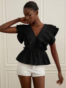 Aveloria Rosie Elegant Multi-Layer Ruffle Pleated V-Neck Sexy Blouse