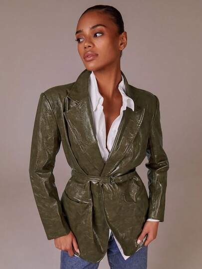 Athîral Sonbahar/Kış İçin Kadınlara Özel Tek Renk Minimalist Günlük Uzun Kollu Blazer