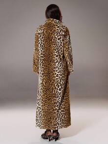 SHEIN Unity Leopard Print Long Sleeve Button-Front Long Regular Casual Jacket Fall Winter Cloth For Women - Khaki - View 2