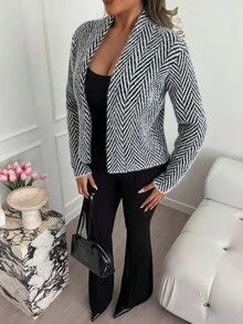 Xyvia Suéter de punto de mujer de manga larga a rayas negro y blanco, suave y cómodo, de cachemira y visón, para uso diario y sexy, otoño/invierno - Blanco y Negro - Ver 4