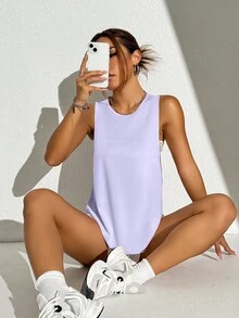 SHEIN Sports 女式基本款纯色圆领宽松运动背心 - 彩色 - 查看 4