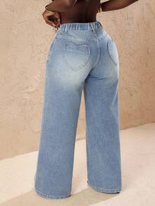 Slaydiva 女士浅蓝色低腰时尚心形口袋牛仔裤 - 藍色 - 查看 2