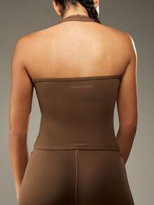 MISSGUIDED Áo ba lỗ thể thao Racerback hiệu suất cao, tập luyện tại phòng tập thể dục, chạy bộ, yoga, cổ yếm, đồ thể thao thoáng khí, hỗ trợ tập thể dục - Cà phê nâu - Xem 2