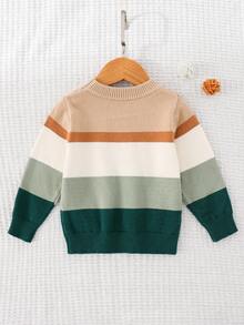 Cozy Pixies Baby Boy Soft & Comfortable Contrast Striped Crew Neck Long Sleeve Pullover Sweater, Casual & Versatile Fall Winter