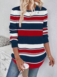 SHEIN LUNE 秋冬格纹休闲条纹撞色卫衣 - 彩色 - 查看 6