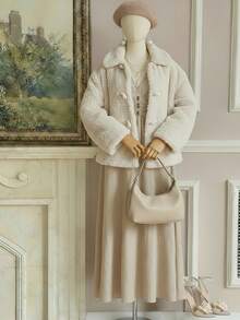 SHEIN MOD Plus Size Khaki Faux Fur Jacket, Loose Fit Faux Fur Coat For Autumn/Winter,Faux Plush Coats, Winter Coats, Fall Coats, Button Coats,Winter Coats,Autumn Coats,Fall  Coats,Fur Coat,Winter Coat - Khaki - View 2