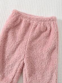 Cozy Pixies 2pcs Baby Girl Casual Comfortable Pink & White Bow Decor Crew Neck Long Sleeve Sweatshirt And Elastic Waist Pants Set, Coral Fleece Outfit, Suitable For Winter, Autumn, Christmas, Back To School Cozy Pixies Baby Girl Set Baby Set Autumn Winter Season Bow Newborn Outfit Baby Girl Knitted Outfits Baby Girl Warm Sets Fall