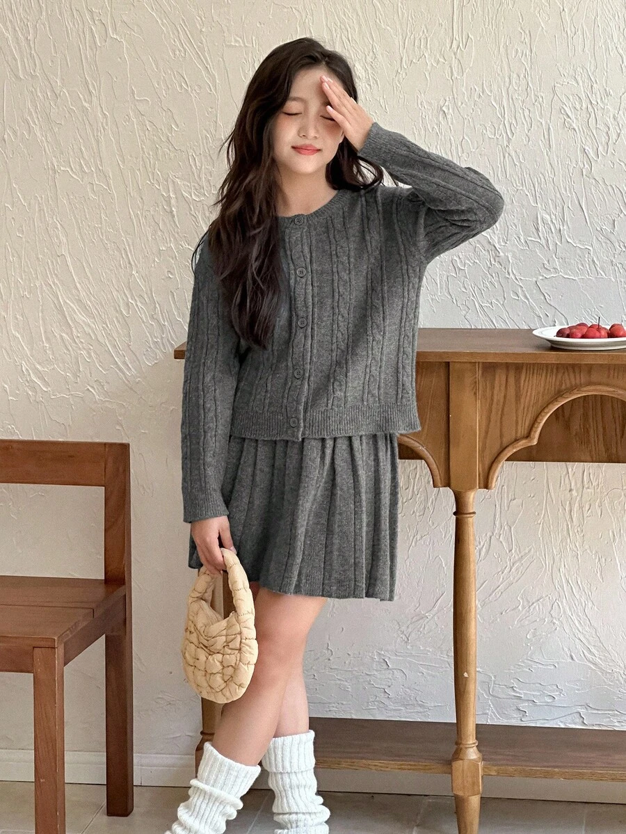 Dazy Kids 女童开衫+针织裙两件套，秋季