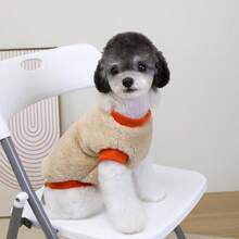 PETSIN 秋冬天鹅绒宠物连帽衫和背心，适合狗、猫和小动物 - 带牵引扣的保暖运动衫，柔软舒适，易于穿着和清洁，非常适合室内和室外日常穿着 - 卡其色 - 查看 4