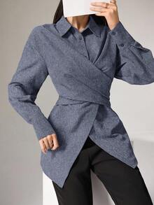 Heiryn Áo cánh dài tay trễ vai màu trơn thời trang thanh lịch đa năng cho nữ - Rửa trung bình - Xem 4