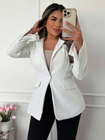 Xyvia Women's Deep V-Neck Tweed Cardigan, Waist Cinched Long Casual Business Sexy Blazer Jacket, Suitable For Work, Dates, Outings, Autumn/Winter