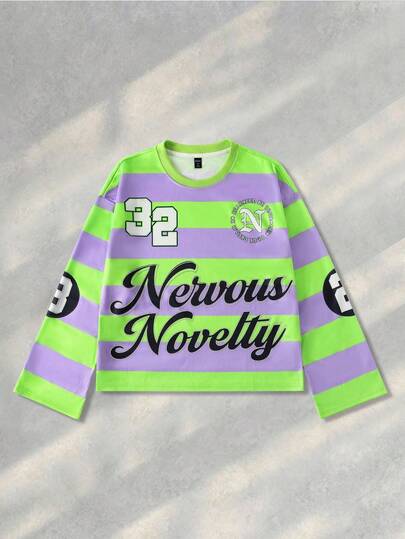 Street Life قميص تي شيرت كاجوال للرجال بياقة مستديرة مزين بشرائط ماسية لامعة وأكمام طويلة، للخريف