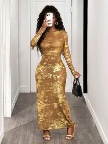 BamGleam Váy trong suốt lấp lánh ánh kim cho bữa tiệc - Đỏ - Xem 4