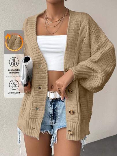 SHEIN Women's Solid Color Minimalist Knitted Long Sleeve Cardigan,Petite Cardigans,Cardigans