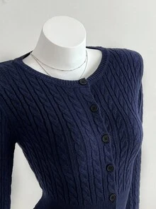 SHEIN Unity 女士两件套简约时尚百搭休闲日常针织衫套装。秋冬必备单品。 - 藏蓝色 - 查看 5