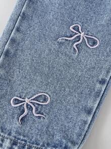 Baby Girls' Casual Jeans, Lightweight Denim, Loose Straight Leg, Butterfly Embroidery, Comfortable Cotton, Suitable For Everyday Wear, School, Commute Fall Winter - Light Wash - View 6
