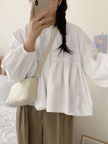 DAZY Girls' Casual Pleated Round Neck Puff Sleeve Blouse,Fall Clothes,Back To School Clothes - White - View 4