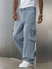 PAVTROS 男士条纹宽松休闲百搭工装裤 - 藍色 - 查看 5