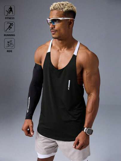 Manfinity Sport Polished Men's Casual Contrast Color Racerback Tank Top, Summer Gym Tops Men Athletic Tank Top Gym Top Men Gym Tank Top Athletic Tops Men