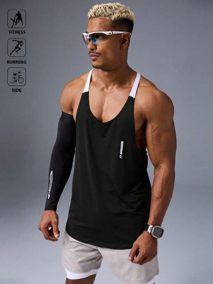 Acti Log Áo tank top nam kiểu racerback phối màu tương phản, áo tập gym mùa hè, áo thể thao nhẹ. - màu đen - Xem 1