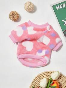 PETSIN 1 Pc Pink Flannel Heart Print Warm Crew Neck For Pet Dog Cat, Universal - Multicolor - View 2