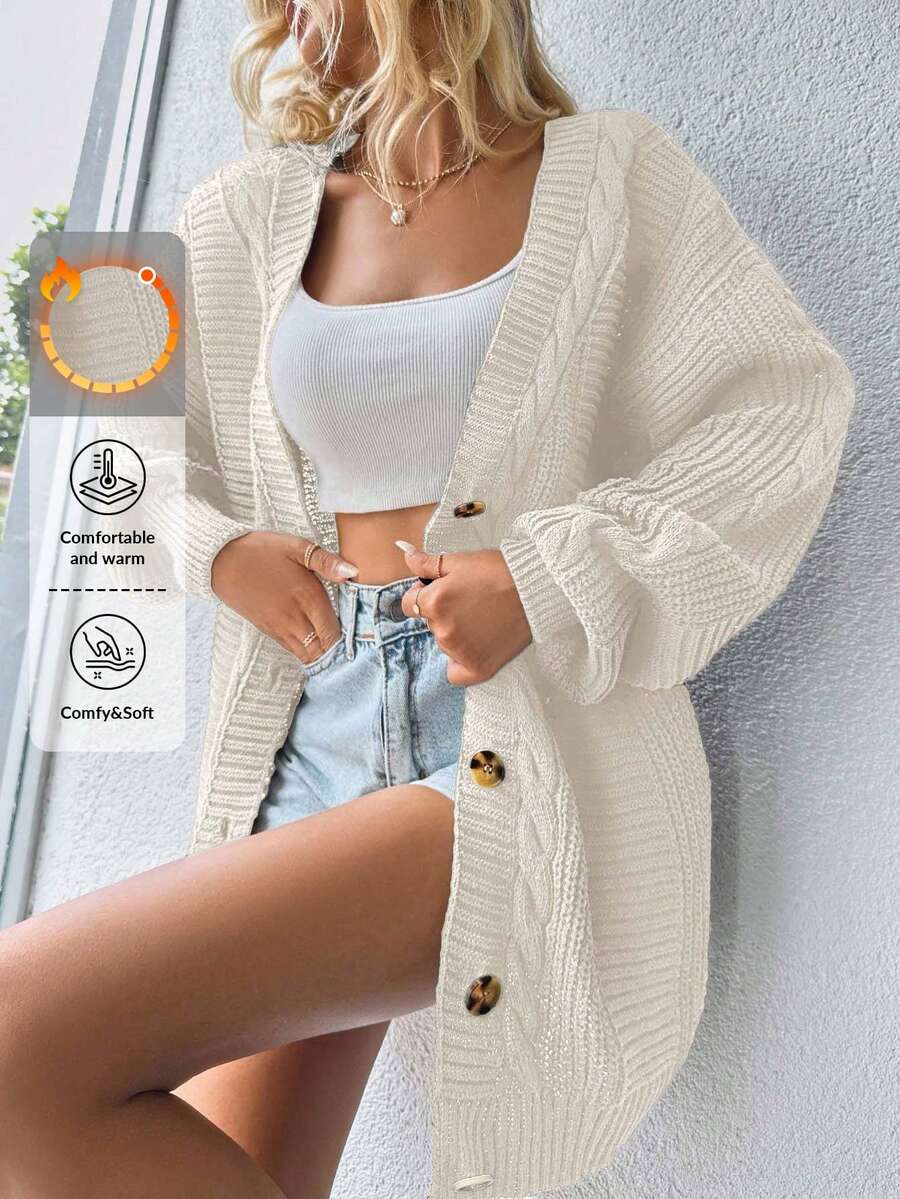 EURMUSE 女式纯色落肩长袖单排扣休闲开衫，秋冬