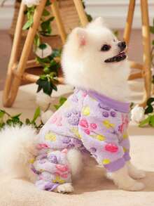 PETSIN 1pc Colorful Paw Print Flannel Pet Jumpsuit - Multicolor - View 4