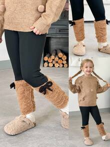 LMoss Kids Leggings casual in maglia di colore unito e morbido per ragazze giovani