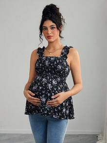 Momance 孕妇荷叶边宽肩带前后系带A字吊带衫 - 黑色 - 查看 5