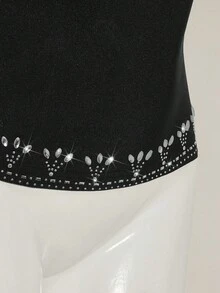 SHEIN ICON Áo hai dây hở lưng đính đá Rhinestone gợi cảm cổ điển Avant-Garde dành cho nữ - màu đen - Xem 8