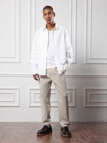 SUMWON 经典常规版型牛津纽扣长袖衬衫基本款商务休闲办公室专业风格轻便时尚休闲日常穿着设计 - 白色 - 查看 5