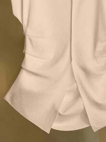 Franclia Women's Solid Color V-Neck Cap Sleeve Ruched Hem Fashionable T-Shirt - Apricot - View 3