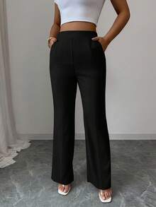 Elenzga 女式蓝色办公室休闲夏季长裤，带口袋 - 黑色 - 查看 3