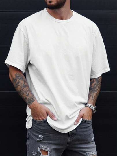 Manfinity Homme Plus Size Men's Casual Versatile Solid Color Short Sleeve T-Shirt