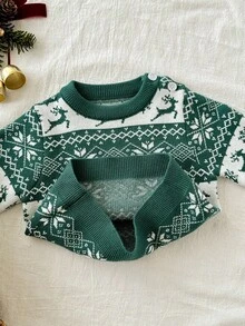 SHEIN Niedliches Baby Mädchen Weihnachts-Cartoon Muster Langarm Pullover, Herbst/Winter