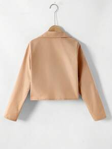 SHEIN 青少年女孩休闲纯色短款夹克 - 卡其色 - 查看 2