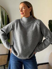 Vivie Lora Damen Lässig einfarbiger Rollkragenpullover, Herbst/Winter - Grau - Übersicht 3