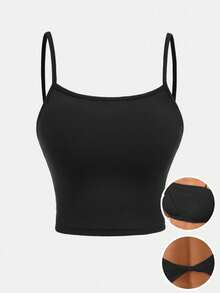SHEIN Teen Girls Black Padded Twist Back Camisole Bra,Strap Vest, Two-In-One Vest, With Inner Chest Padding, Convenient To Put On And Take Off. Fall Winter