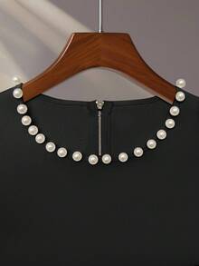 GlowEve 2 件套：独特的串珠长袖上衣和中长裙，秋冬优雅风格 - 黑色 - 查看 5