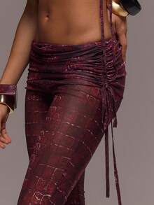 MUSERA Quần ống loe ôm sát, phối lưới da rắn, thiết kế bất đối xứng, cắt xẻ eo, xếp ly hai bên, kiểu dáng cá tính, thích hợp cho nữ mùa thu, đi chơi, dự tiệc, mùa hè hoặc mặc thường ngày. - Nhiều màu - Xem 5