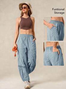 OutZeal 女士运动裤，适合露营、徒步、旅行，防水网眼设计，带侧袋 - 藍色 - 查看 3