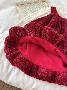 LMoss Kids 2pcs Baby Girl Knitted Solid Color Ruffle Collar T-Shirt And Fluffy Round Neck Sleeveless Dress Set