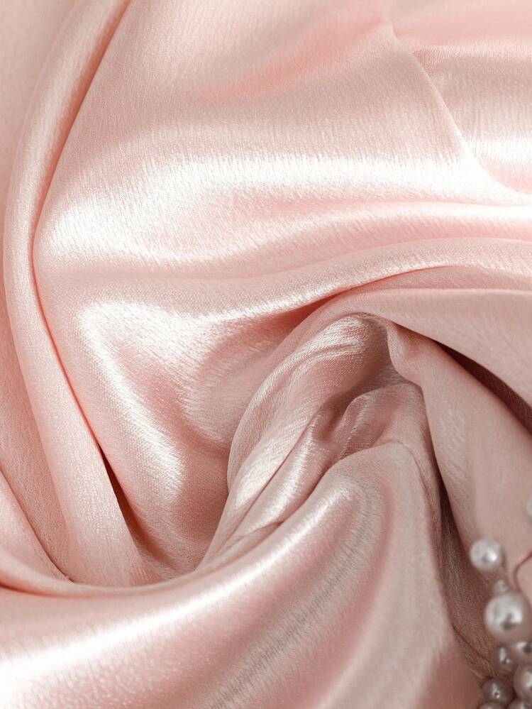 GlowEve Women's Satin Material Sequins Collar Design Waist Sequins Decor A-Line Elegant Everyday Commute Business French Romantic Date Party Christmas Holiday Autumn/Winter Long Sleeve Pink Long Sleeve Dress - Baby Pink - View 6