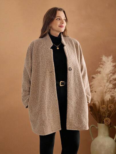 Rosumi Plus Size Women Loose Fit Long Sleeve Patch Pocket Single-Breasted Casual Jacket, Winter Clothes Women,Faux Fur Coats Fall Autumn