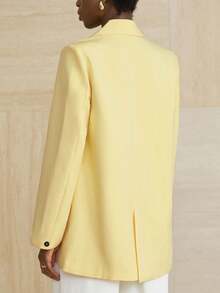 Aveloria Modichic Jaket Blazer Wanita Gaya Bisnis Warna Polos Kancing Ganda untuk Perjalanan Sehari-hari, Musim Gugur - Kuning - View 2