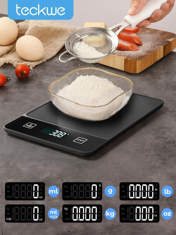 Teckwe Digital Kitchen Scale 10kg/22lb – Precise 1g/0.04oz Graduation Food Scale For Baking And Cooking, Stainless Steel, Tare Function, Powered By 2 AAA Batteries (Batteries Not Included).